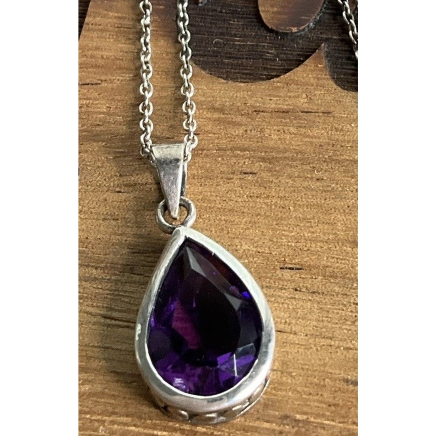 Sterling Silver Amethyst Teardrop Pendant On 925 Necklace