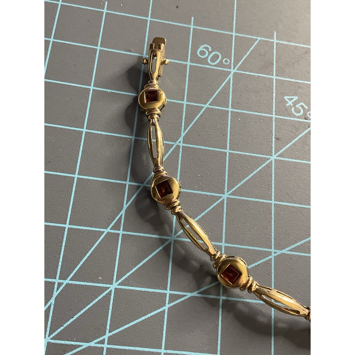 Vintage 925 Sterling Silver Gold Plated Garnet Link Bracelet 7.75” Thailand