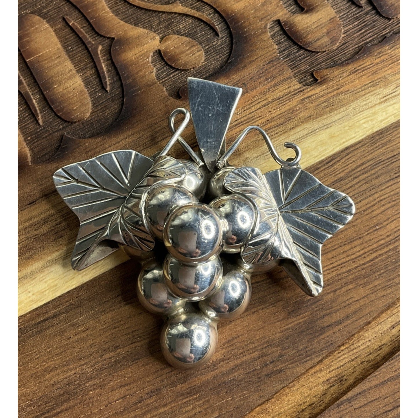 Vintage Taxco Mexico TO-102 Sterling Silver Grape Cluster Brooch Pendant