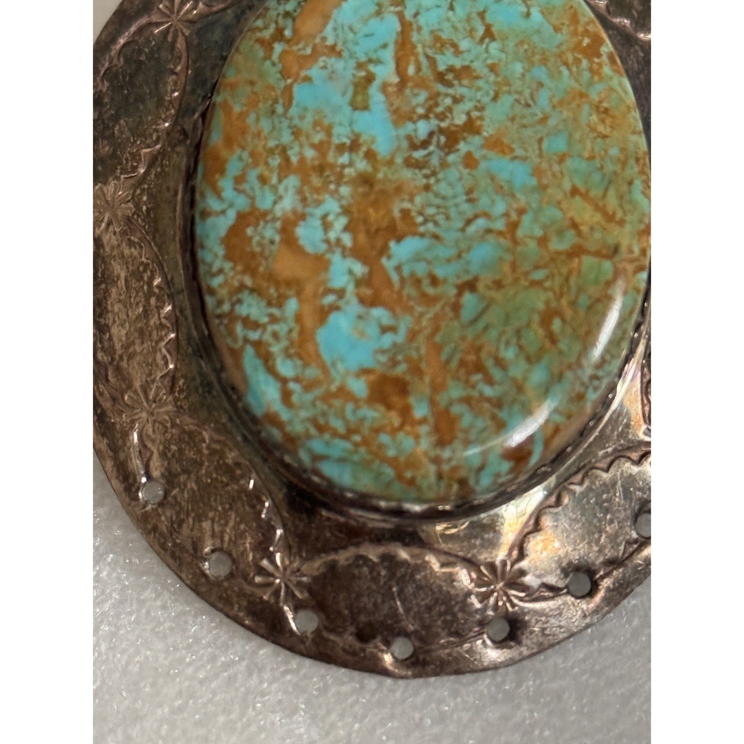 Signed Gale Self Choctaw Sterling Silver Turquoise Pendant Native American 32g