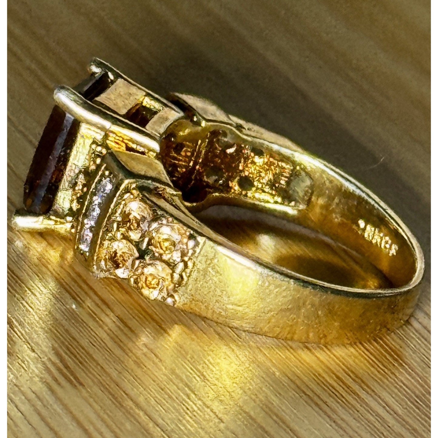 Vintage 18K GF Brown Crystal Rhinestone Cocktail Ring Size 9.25