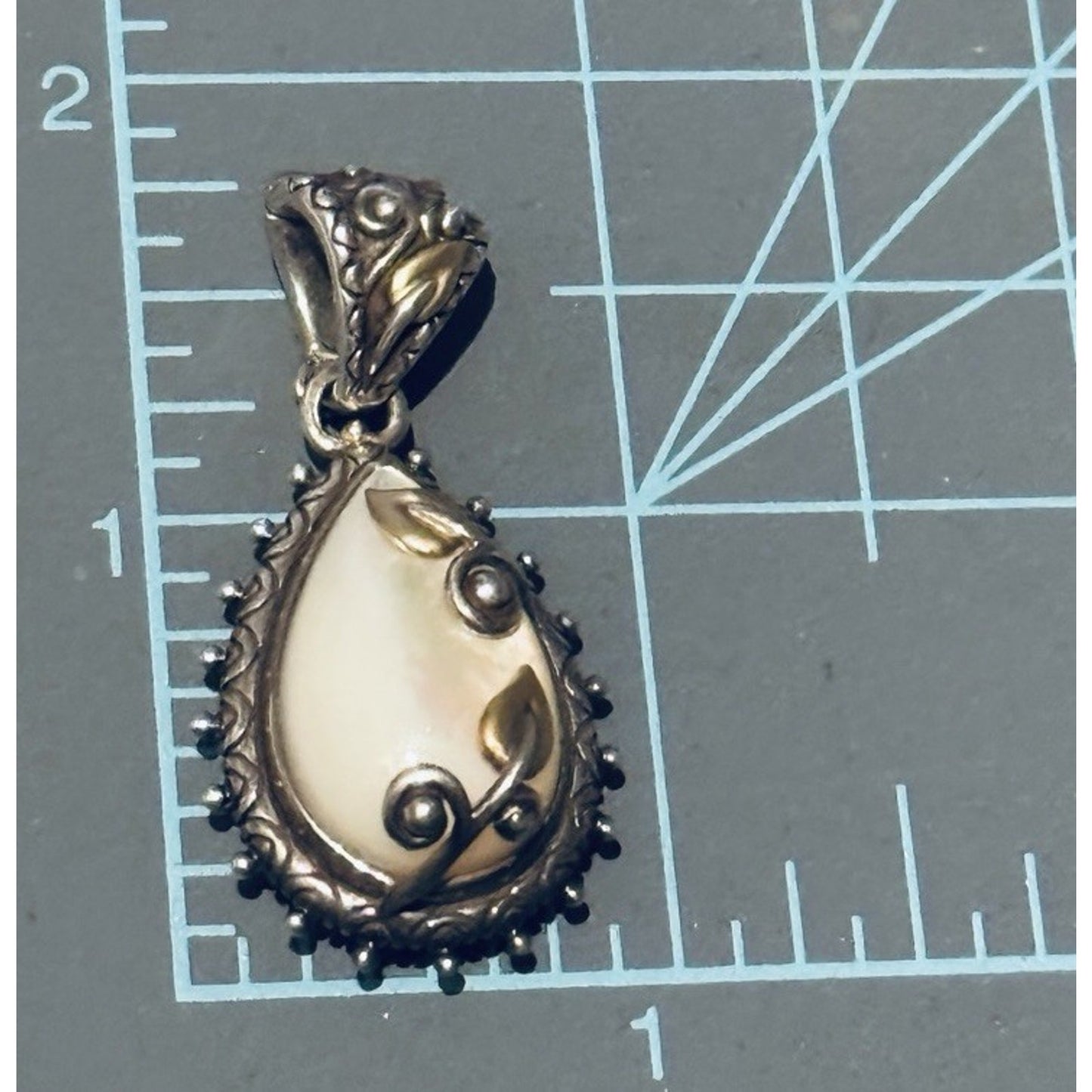 Vintage Barbara Bixby 925 18k Enhancer Or Pendant MOP Vine Leaf Mother of Pearl