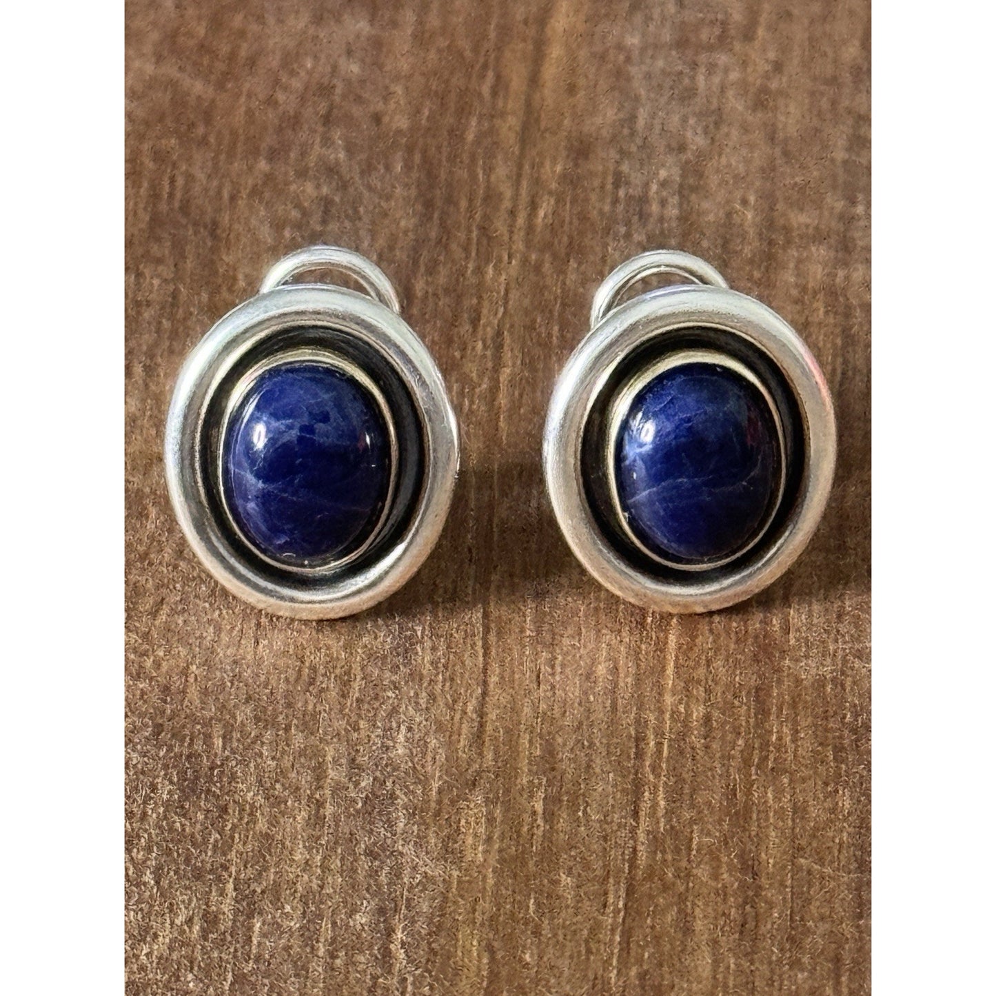 Pre Owned James Avery Retired RARE Sterling Silver And 14k Gold Oval Sodalite Earrings