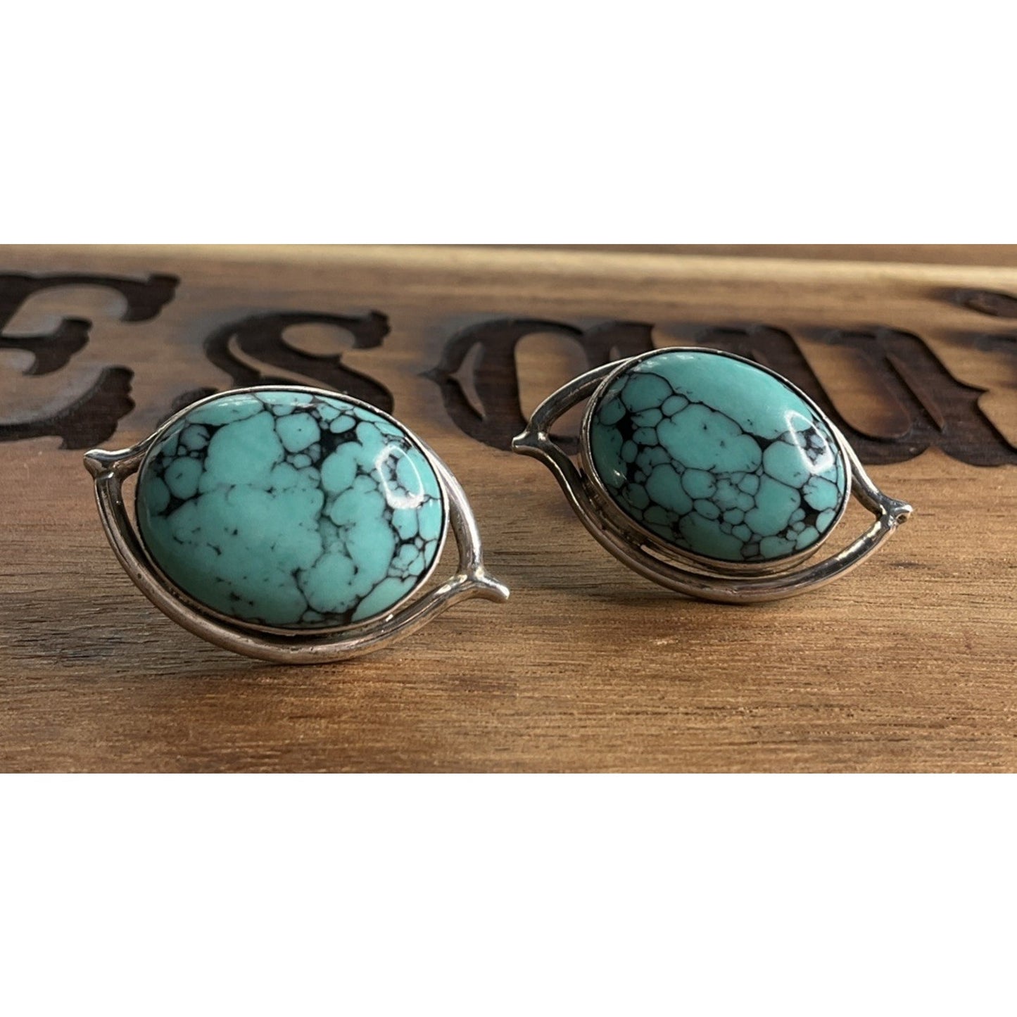 Vintage Sterling Silver Taxco Turquoise Post Earrings Signed 925 17g