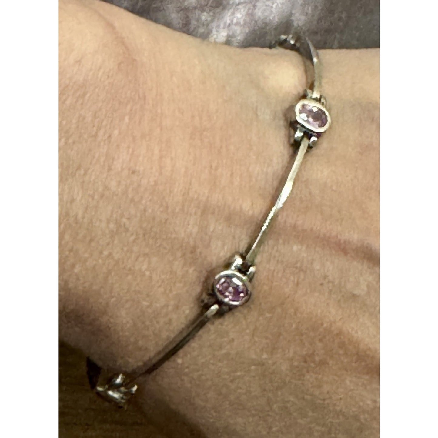 Vintage Pink Tourmaline Sterling Silver 5 Stone Link Bracelet 7.5” 90s - Y2K