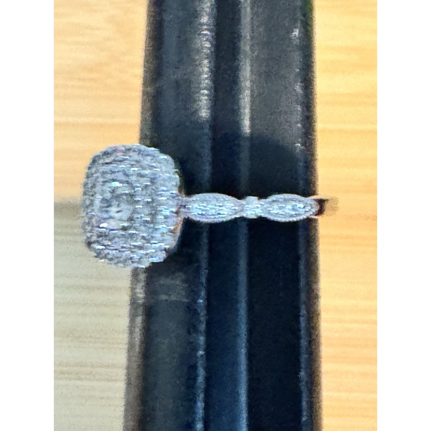 Sterling Silver Halo Engagement Ring Cushion Cut Pave Bridal Band Ring Size 7.25