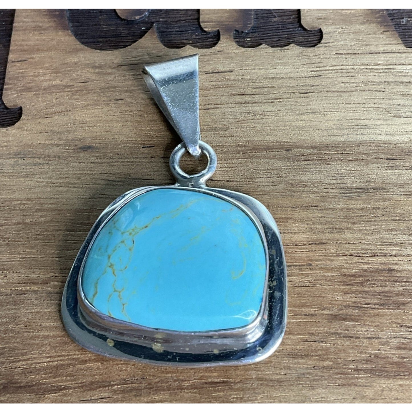 Vintage Sterling Silver Turquoise Pendant Modernist Southwest Statement 14g!