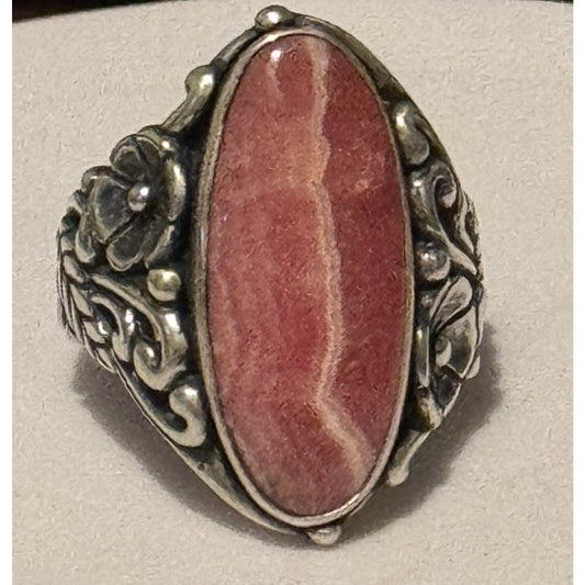 Vintage Carolyn Pollack Sterling Silver Rhodochrosite Floral Ring Size 8.5 13g