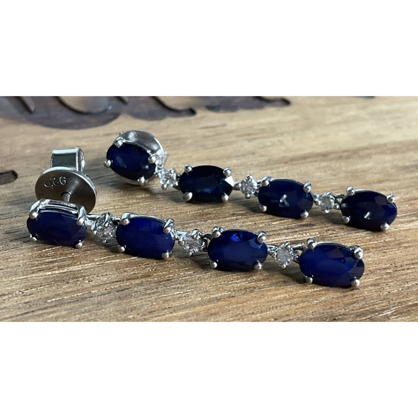 SJM Sterling Silver London Blue Topaz Dangle Drop Earrings White Accent Stones