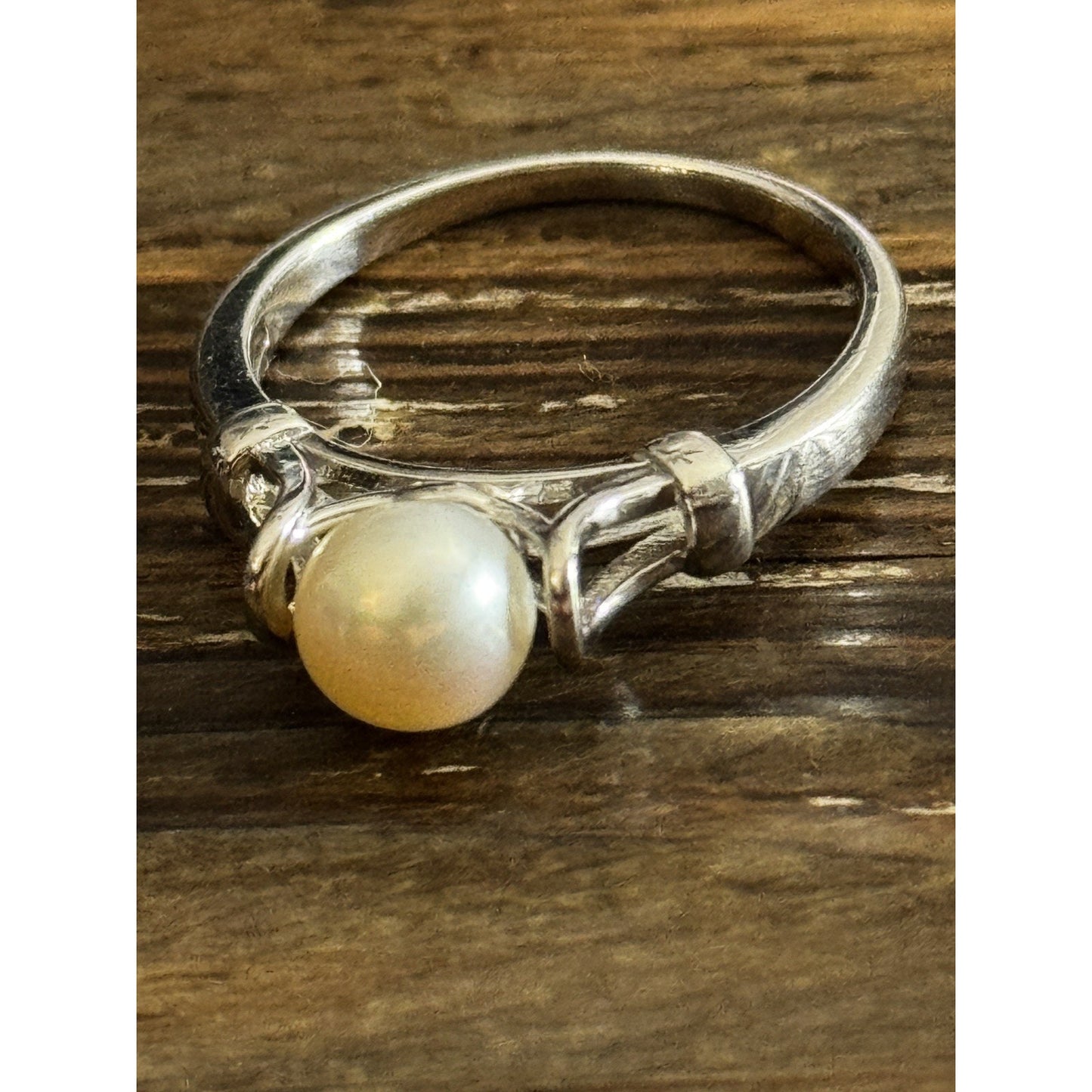 Vintage Sterling Silver Pearl Ring | Genuine Pearl Solitaire | Size 9