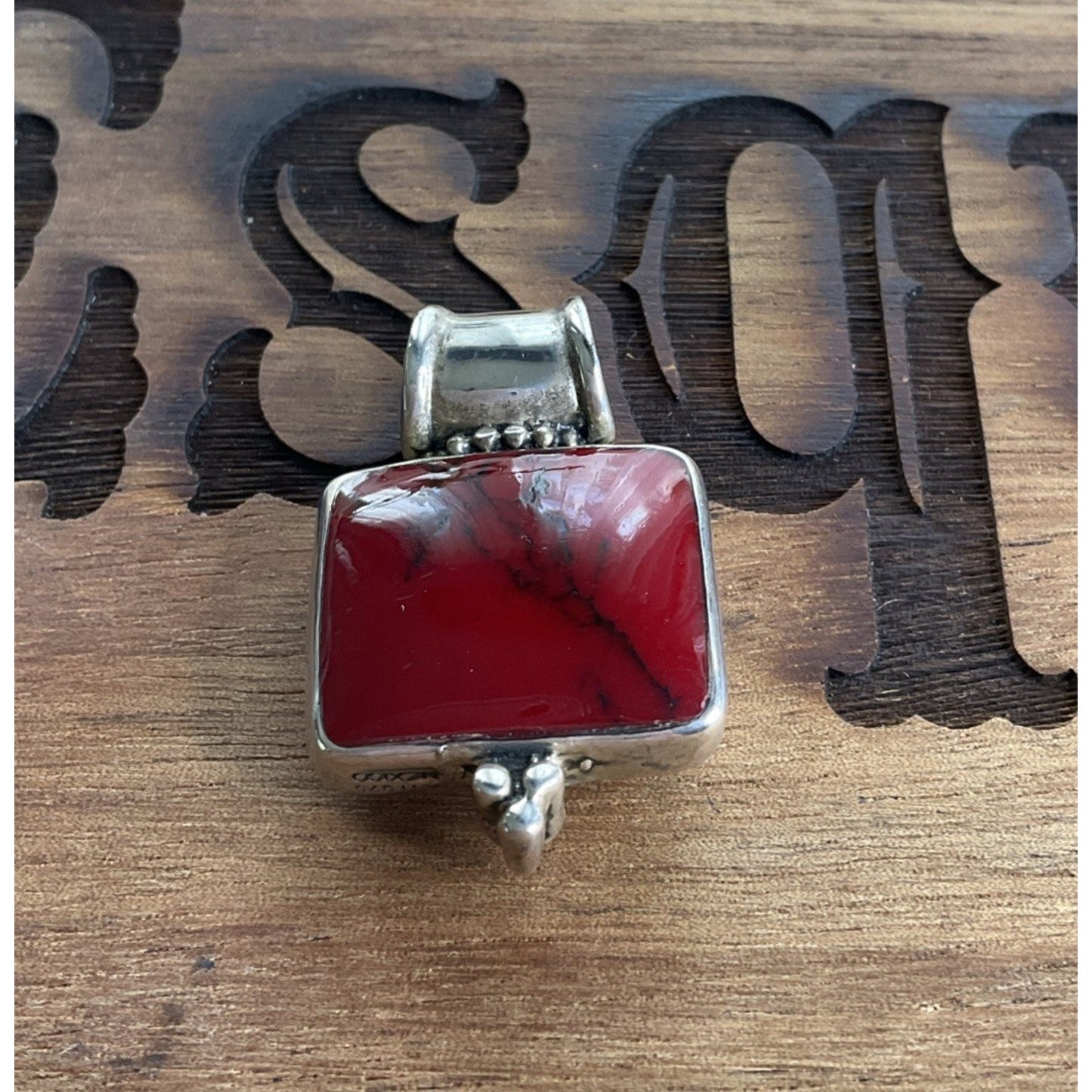 Vintage Taxco Mexico 925 Sterling Silver Red Jasper Pendant