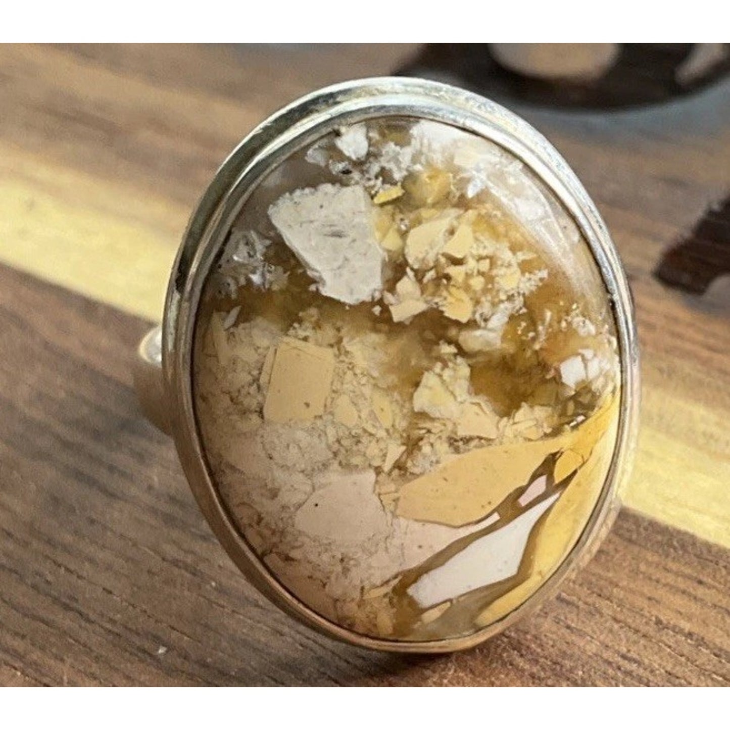 Sterling Silver Picture Jasper Ring 925 Size 7.5 Natural Earth Tone Stone