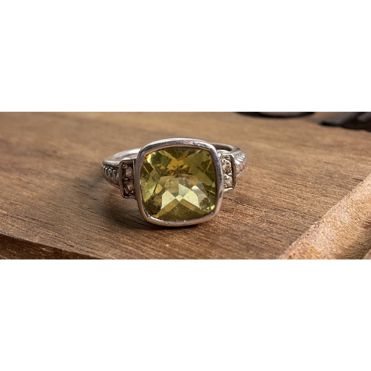 Sterling Silver Yellow Stone Ring Size 7 Cushion Cut Statement Ring 925