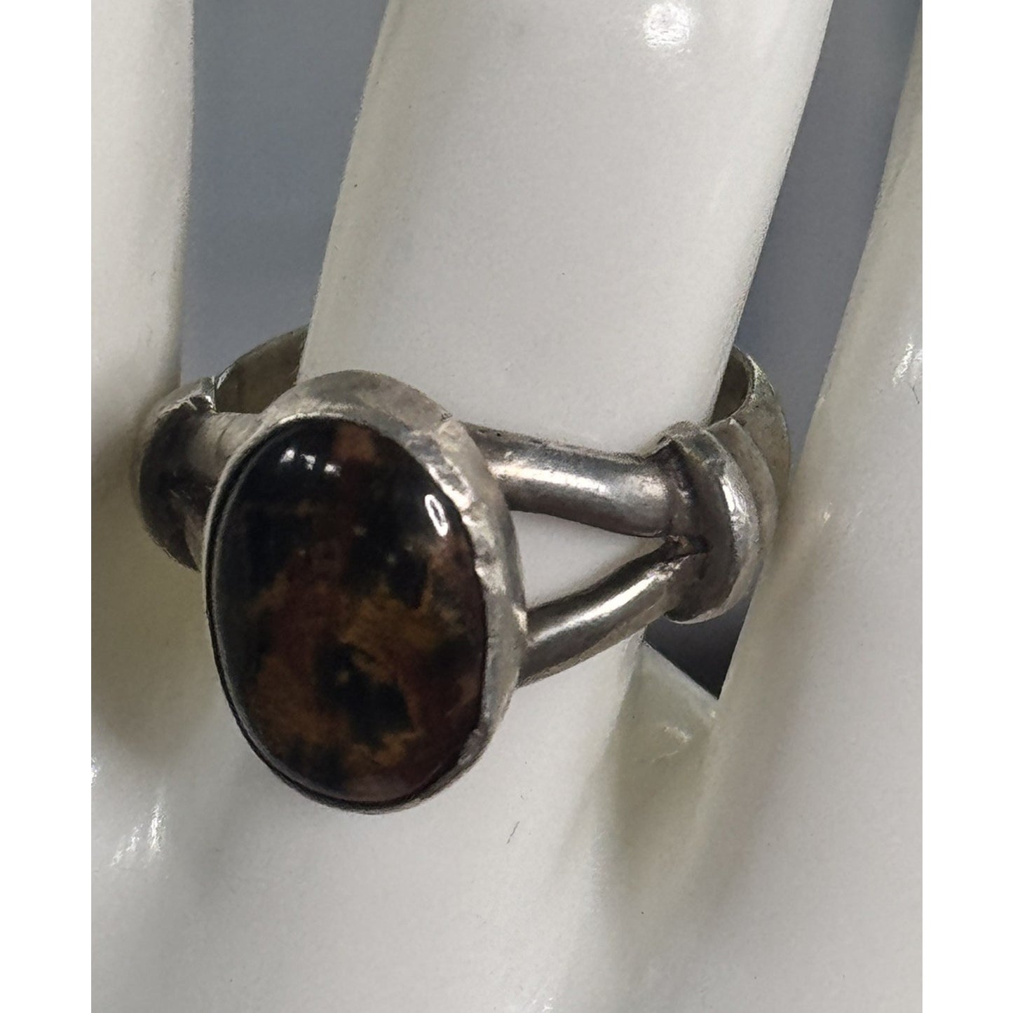 Vintage Sterling Silver Jasper Cabachon Ring Handmade Artisan Southwestern Sz 8
