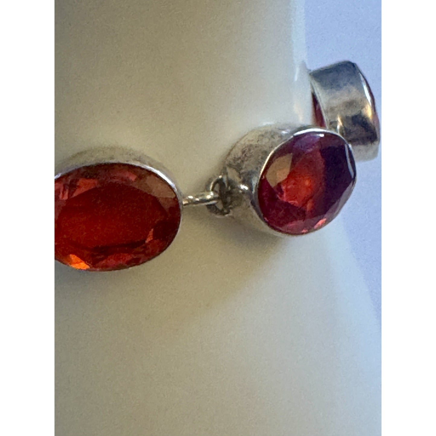 Sterling Silver 925 Orange Red Faceted Quartz Bracelet 30.5g Adjustable Toggle