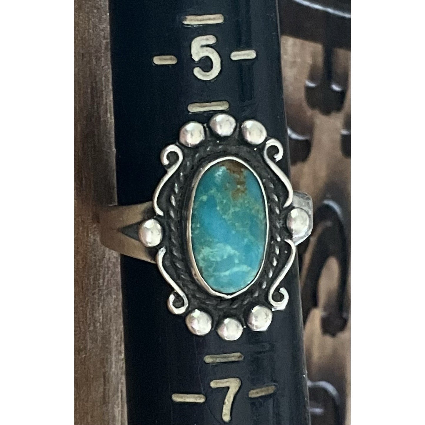 Sterling Silver Turquoise Ring Southwestern Navajo Style Oval Cabochon Size 5.5