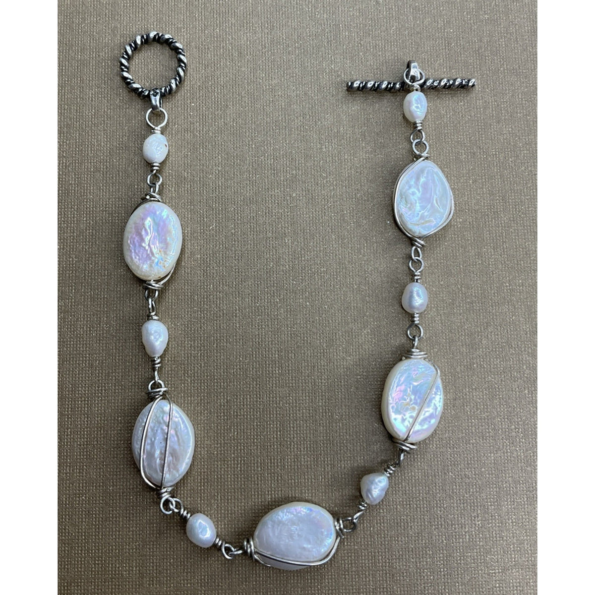 Sterling Silver Freshwater Coin Pearl Bracelet Baroque Pearls Toggle 7.5