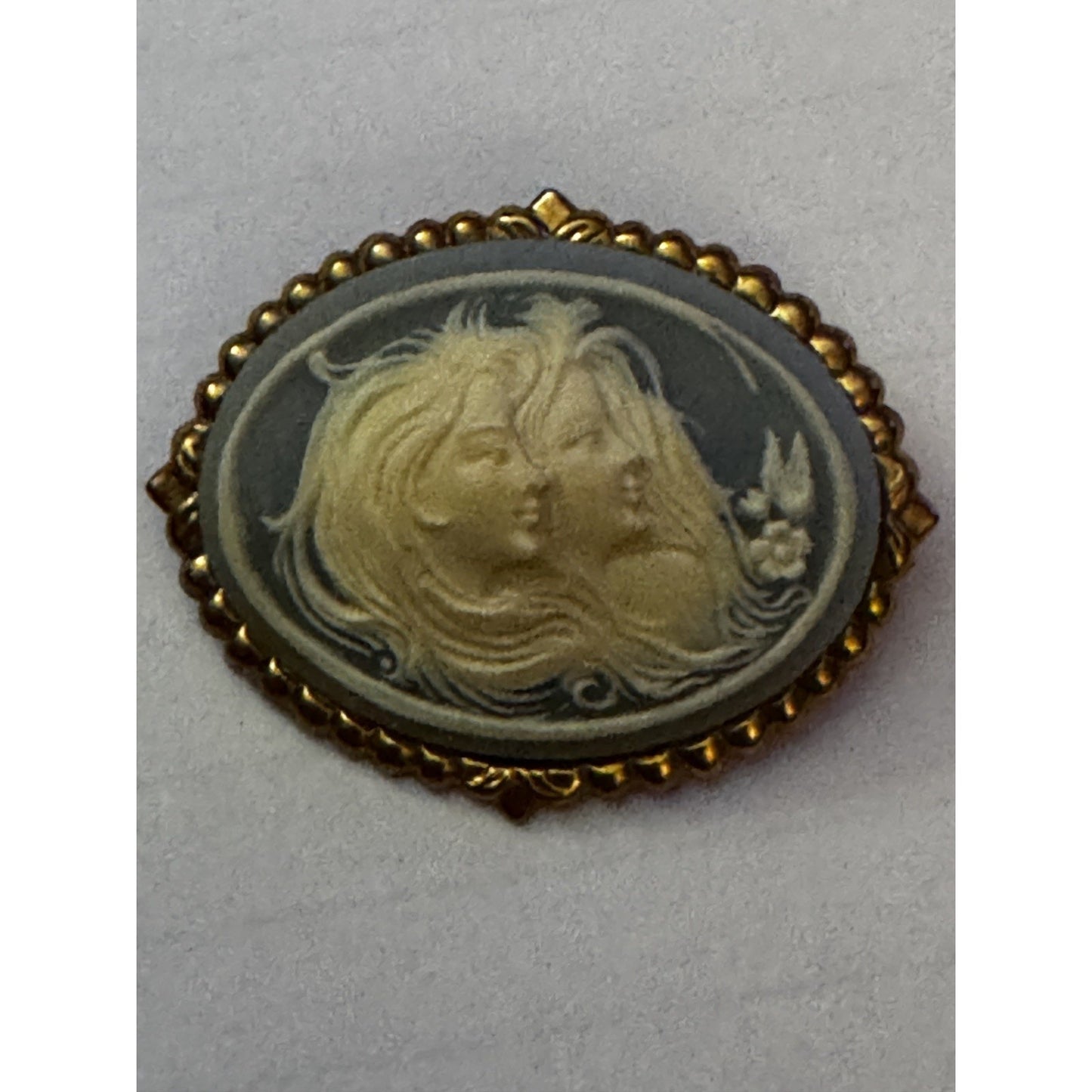 Antique Victorian Revival Cameo Brooch Gold Tone Pressed Glass c1900