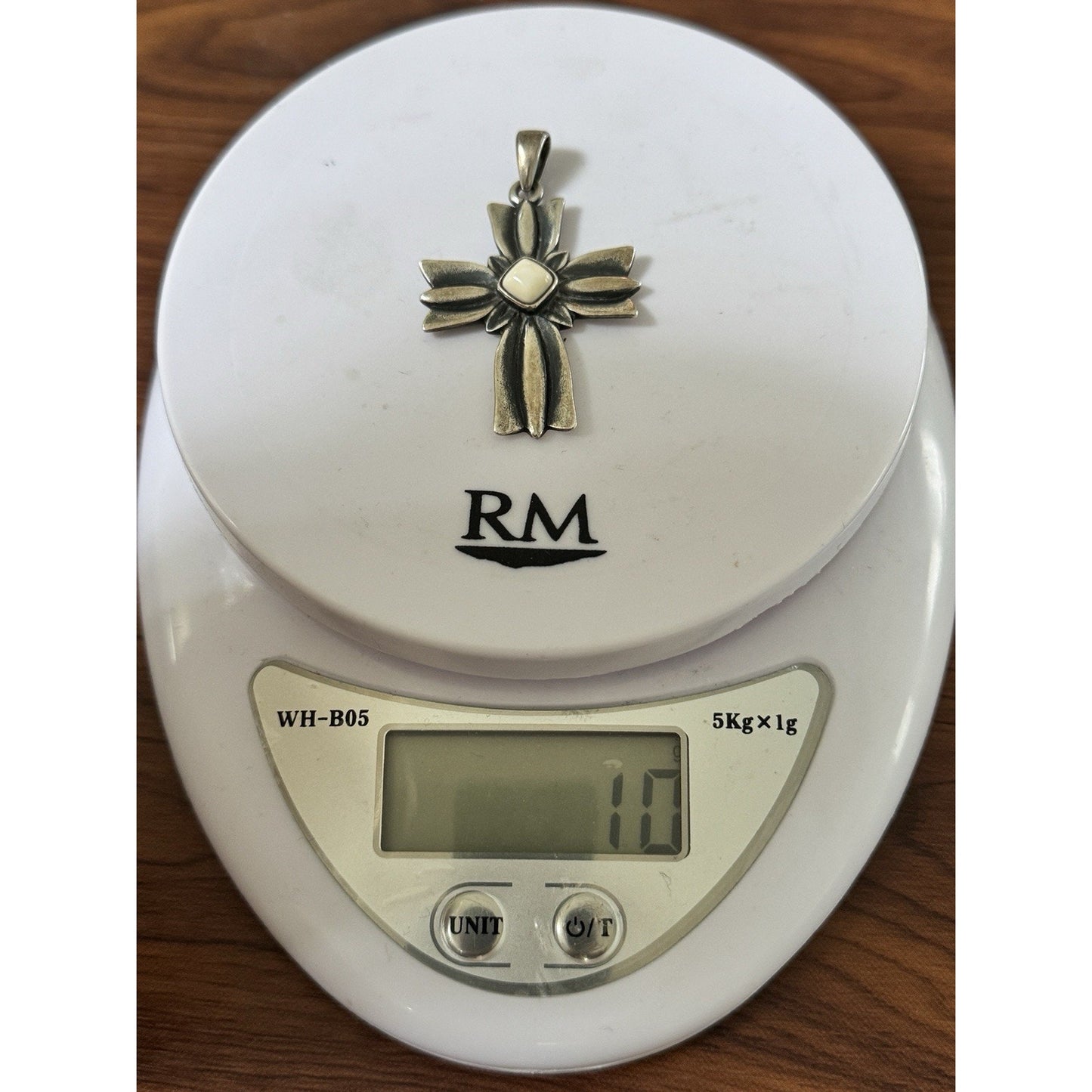 Pre Owned Retired James Avery Floral Cross Pendant With White Cabochon Sterling Silver 2”