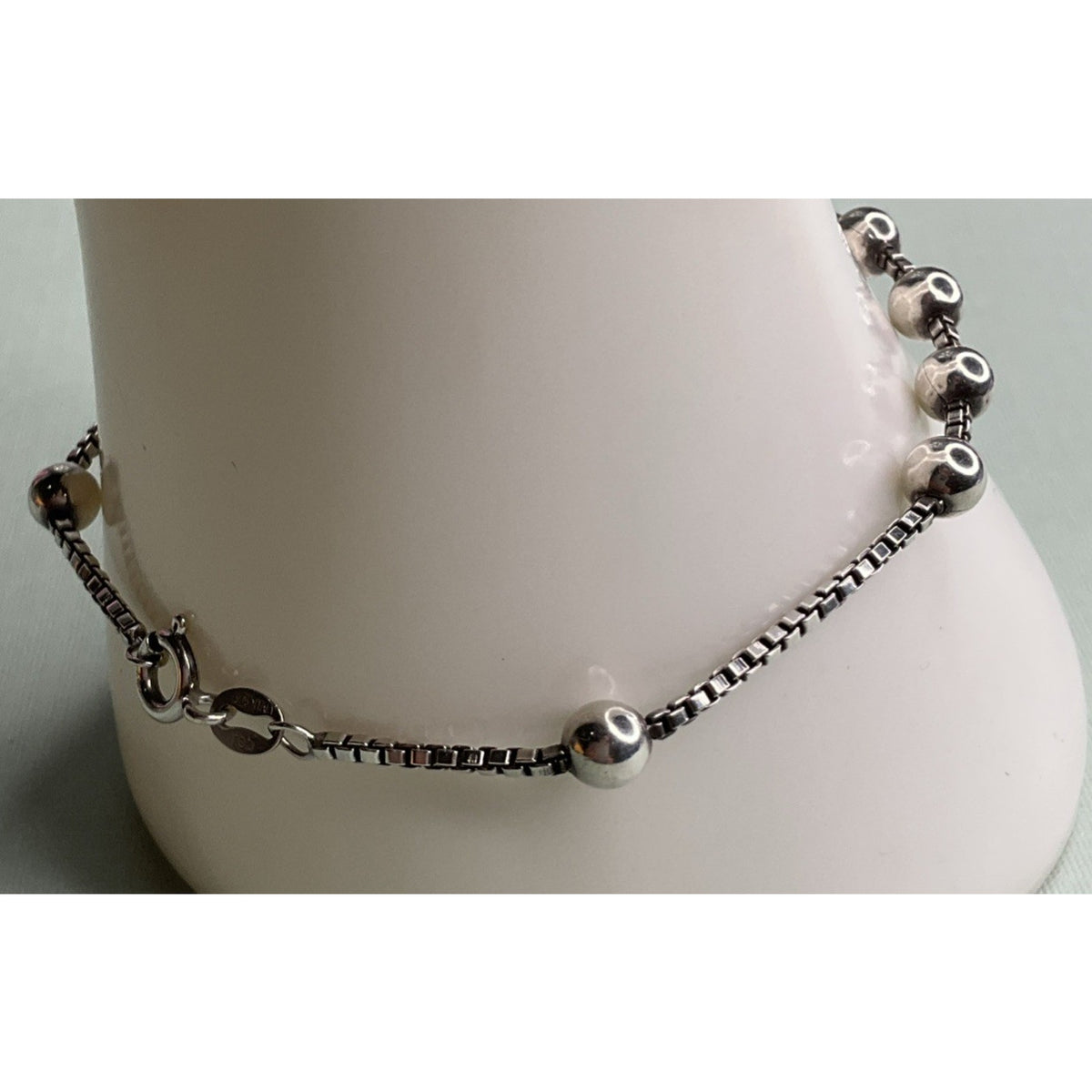 Italy 925 Sterling Silver Beaded Ball Box Chain Bracelet 7.5" 6g