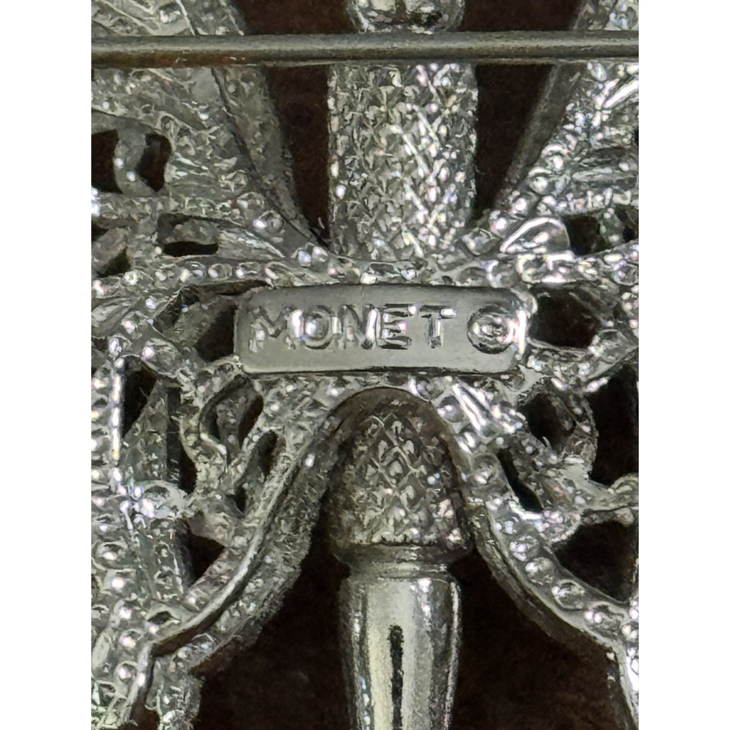 Vintage Monet Butterfly Brooch Silver Tone Filigree Insect Pin Signed 1970s