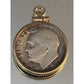 Vintage 1949 Roosevelt Dime 90% Silver Pendant Charm In 10K Gold WPC Bezel