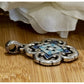 BRIGHTON Bella Capri Reversible Blue Enamel Mosaic Clover Silver Tone Pendant 2”