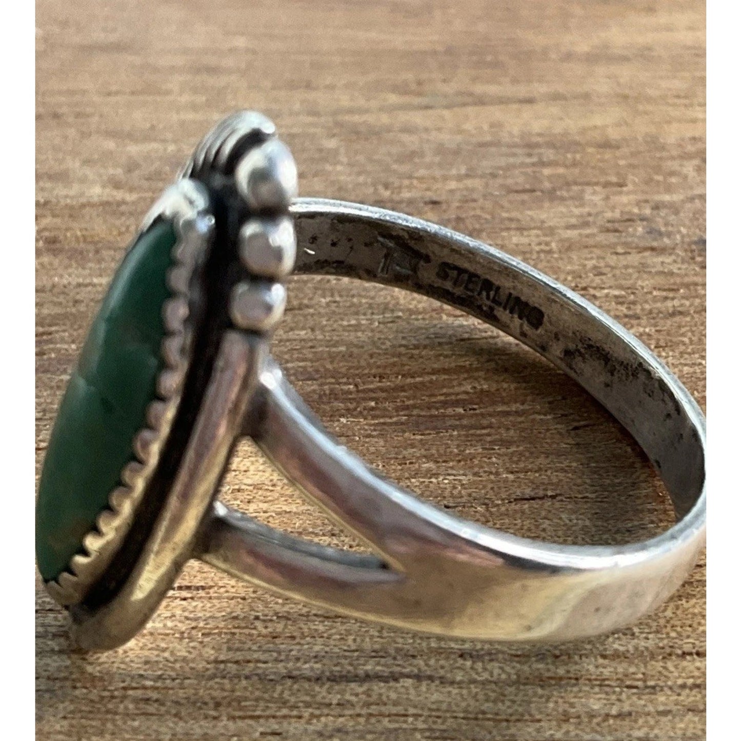 Vintage Navajo Oval Turquoise Sterling Silver Southwestern Style Ring Size 8