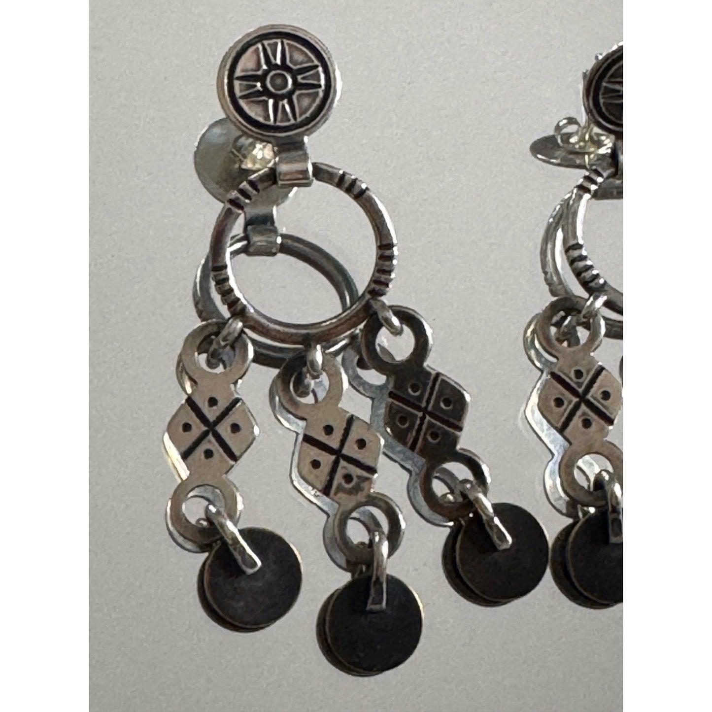 Pre owned James Avery Vintage Retired RARE Silver & Brass Chandelier Aztec Dangle Earrings