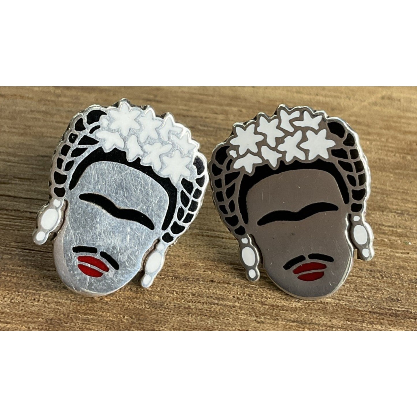 Sterling Silver 925 Frida Kahlo Style Face Stud Earrings