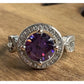 Sterling Silver Purple Halo Ring S925 Vintage Style CZ Size 6.5