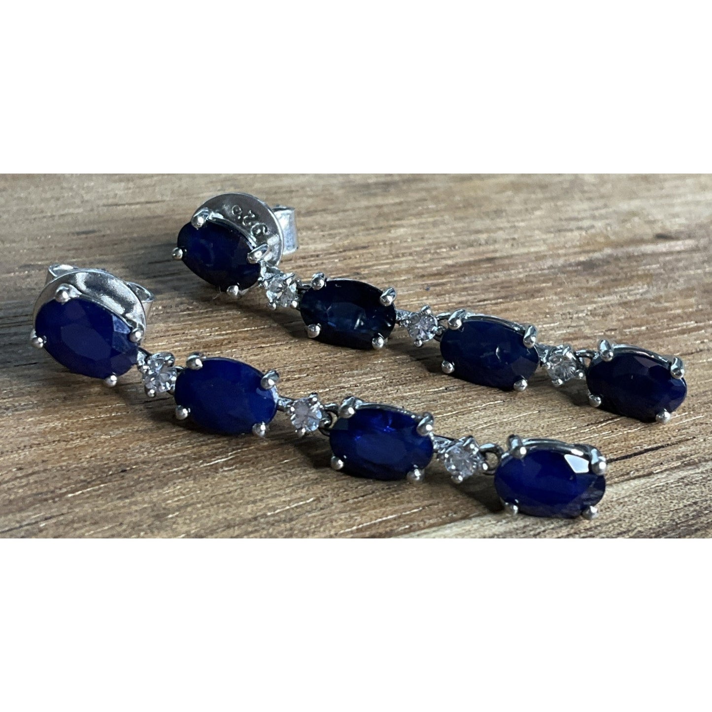 SJM Sterling Silver London Blue Topaz Dangle Drop Earrings White Accent Stones