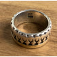 Vintage Egyptian Ankh Sterling Silver & 14K Band Ring Wide Band Size 5.5