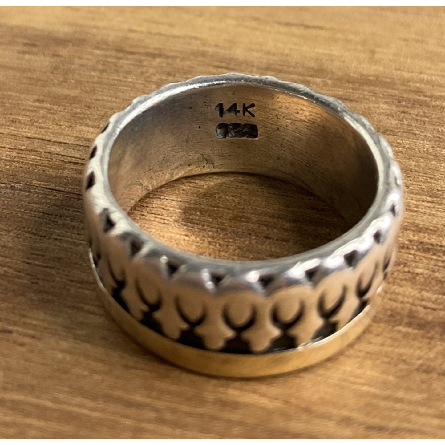 Vintage Egyptian Ankh Sterling Silver & 14K Band Ring Wide Band Size 5.5