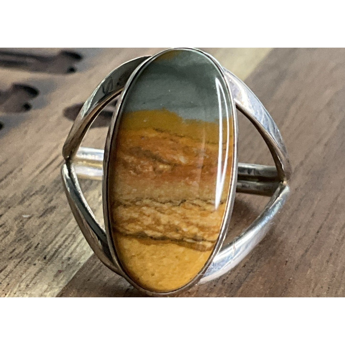Vintage Signed MSA Sterling Silver Genuine Picture Jasper Ring Size 10.5