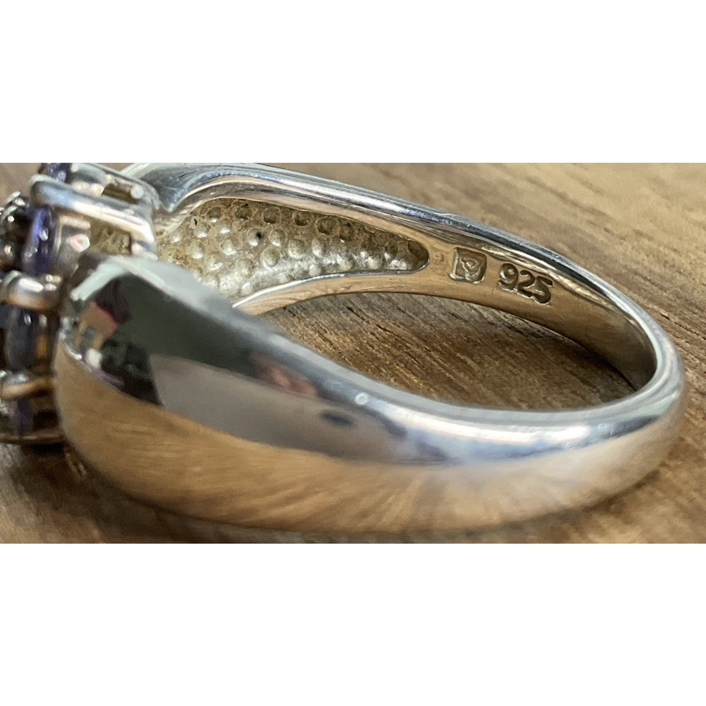 Sterling Silver Amethyst Cluster Wide Band Ring Size 7.5 Purple February Stone