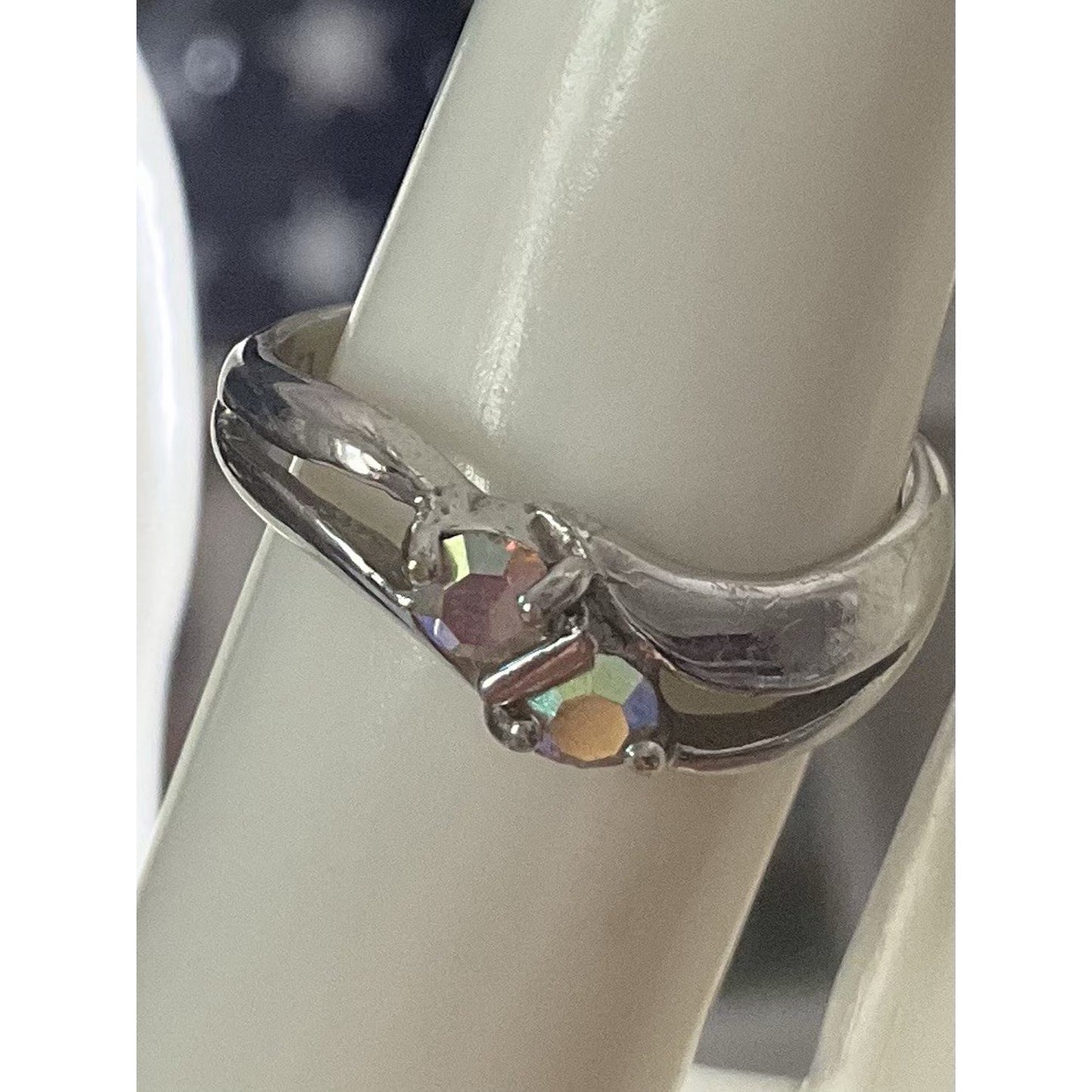 Sterling 925 Signed LS Louis Stern Aurora Borealis Austrian Crystal SZ 7 Ring