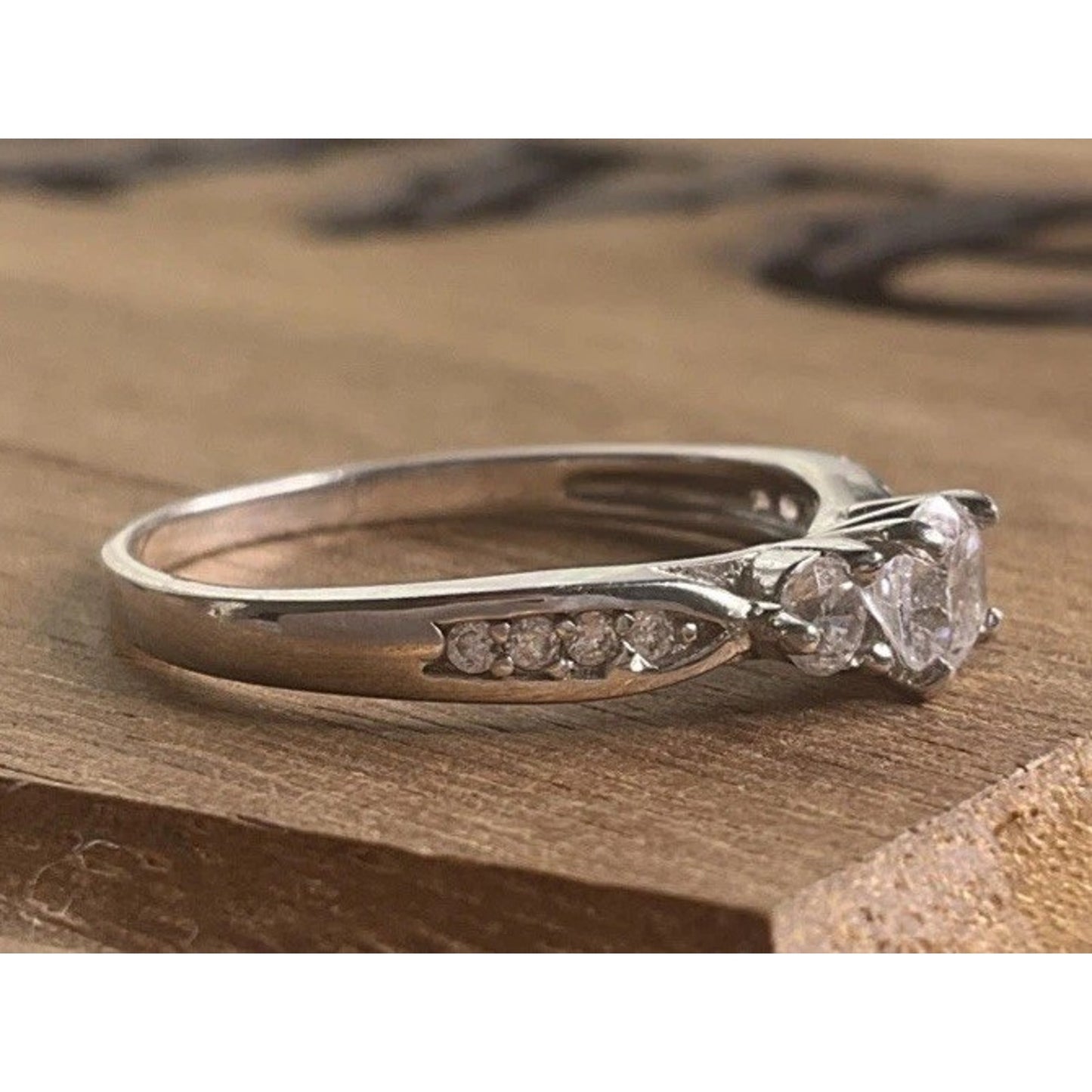 Sterling Silver Three Stone Ring Size 7 Engagement Style Promise Ring 925