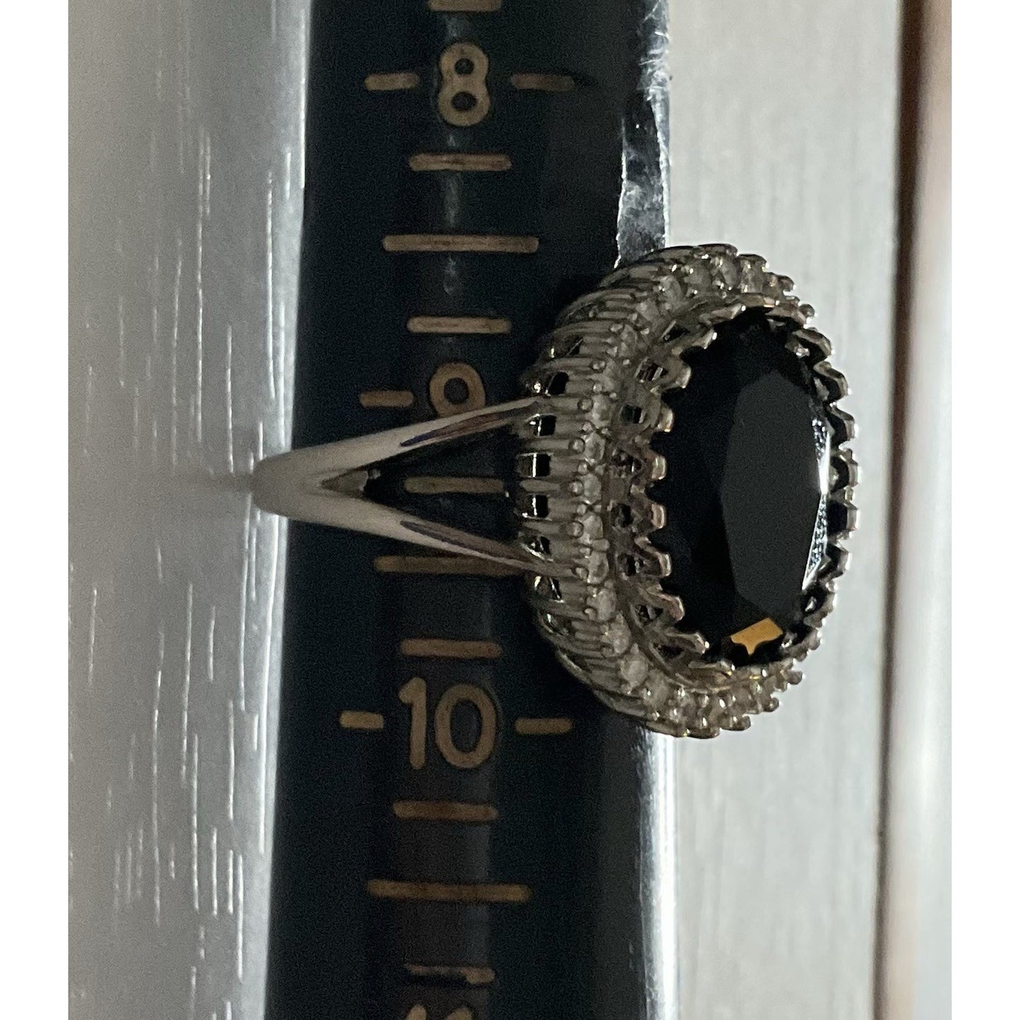 Sterling Silver Black Onyx Ring Size 9 Large Oval Halo CZ Statement Ring 925
