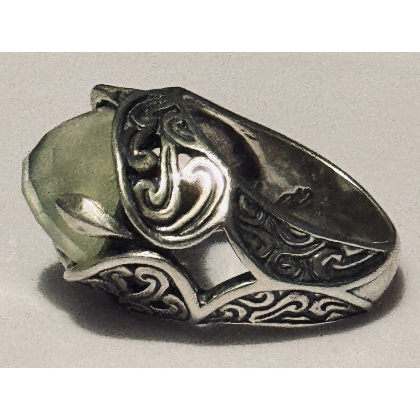 Vintage Carolyn Pollack Sterling Silver Green Prehnite Southwestern Ring Sz 7.5