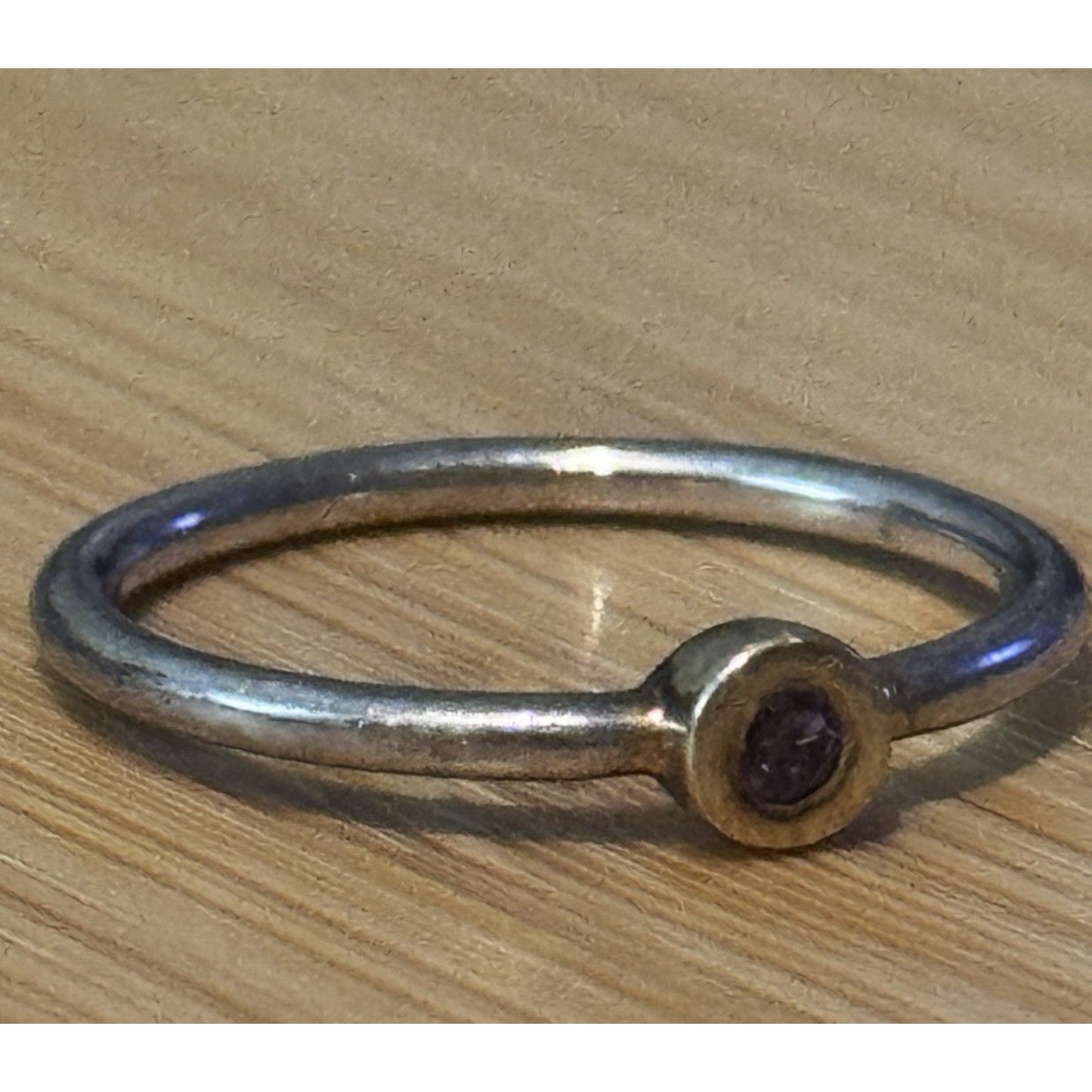 Sterling Silver And Gold Two Tone Amethyst Bezel Stacking Ring Size 6 Minimalist