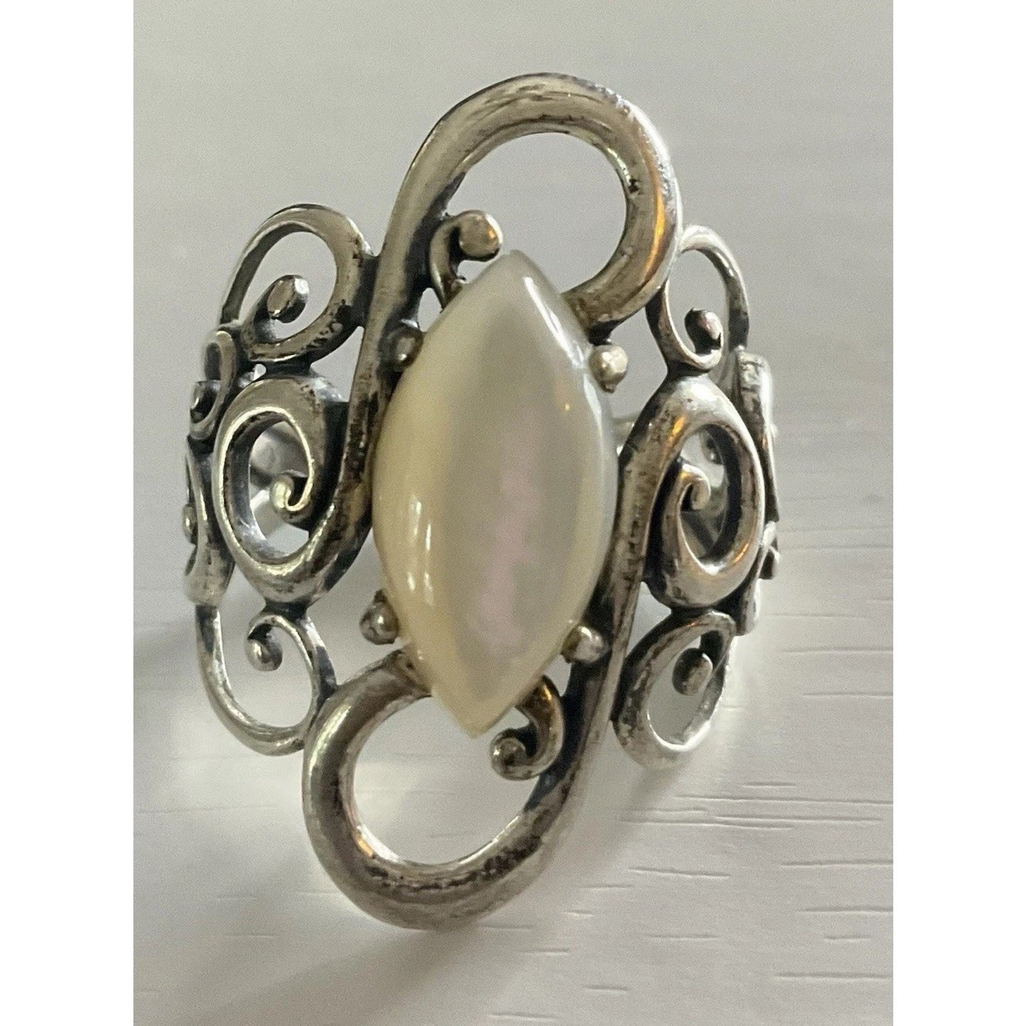 Carolyn Pollack CP 925 Sterling Silver Mother of Pearl Filigree Ring Size 8.5