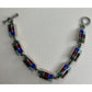 Vintage Mexico 925 Sterling Silver Multi Stone Inlay Link Bracelet 31g 7.5