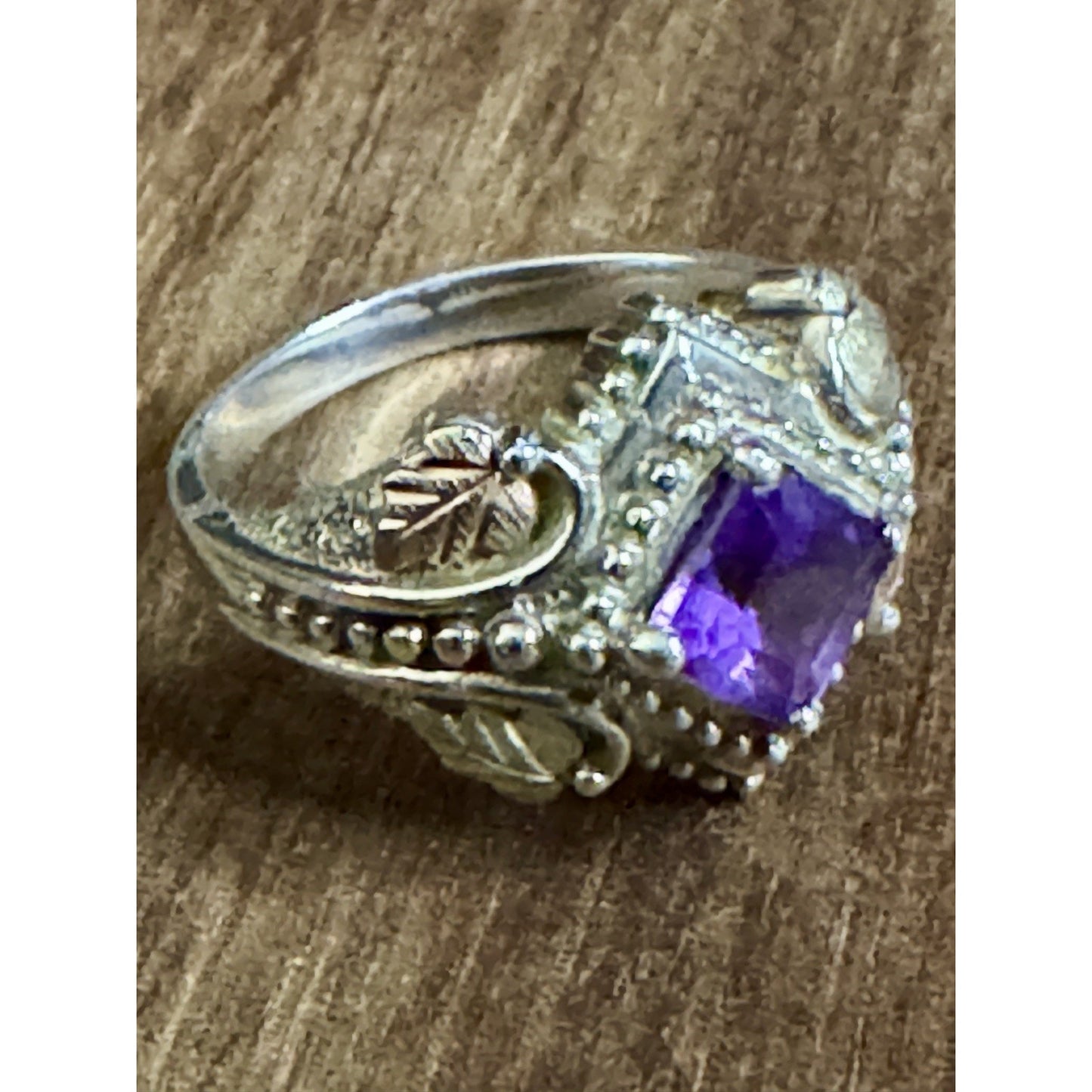 Vintage CCO Sterling Silver & 12K Gold Amethyst Ring Size 8.5 – 5.3g Leaf Design