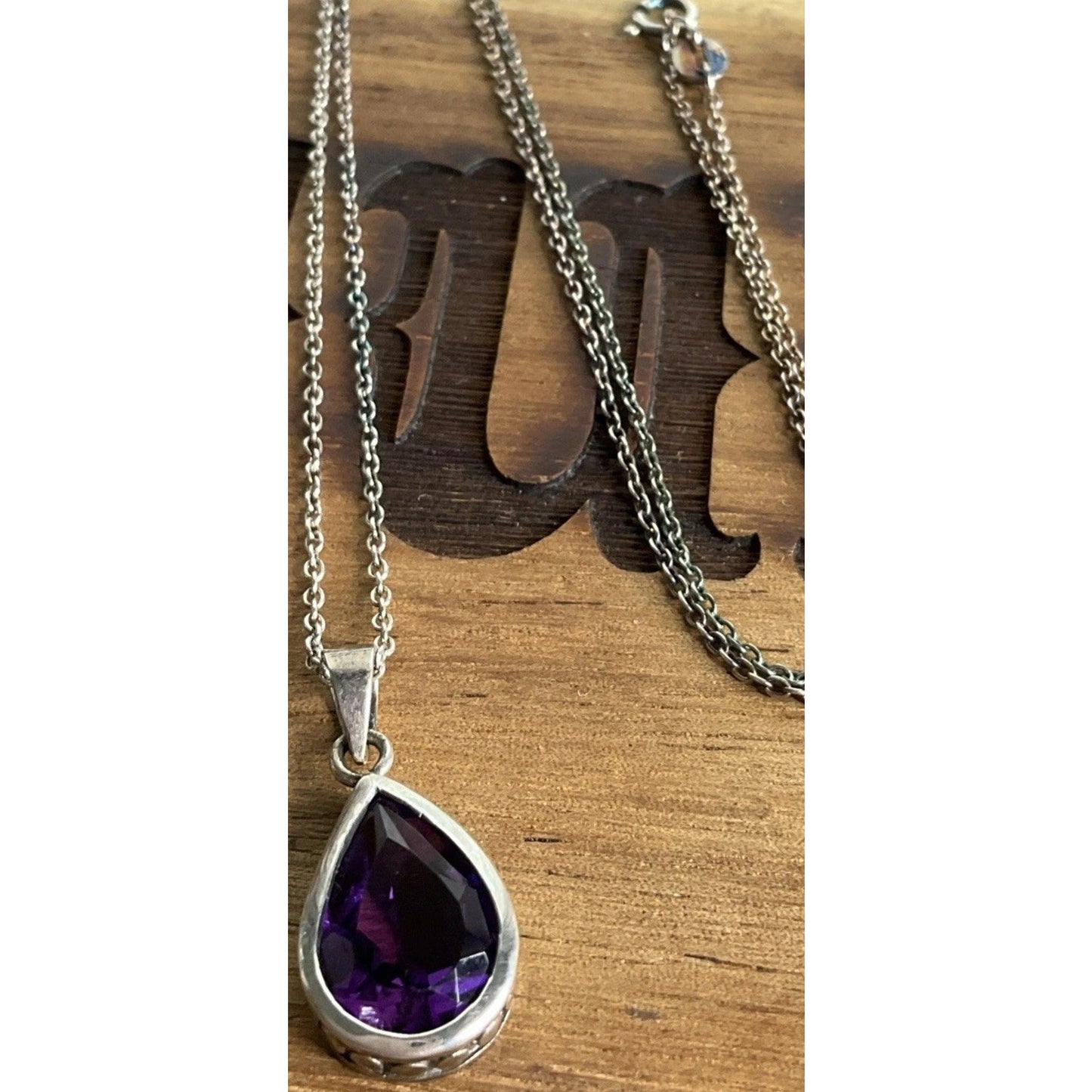 Sterling Silver Amethyst Teardrop Pendant On 925 Necklace