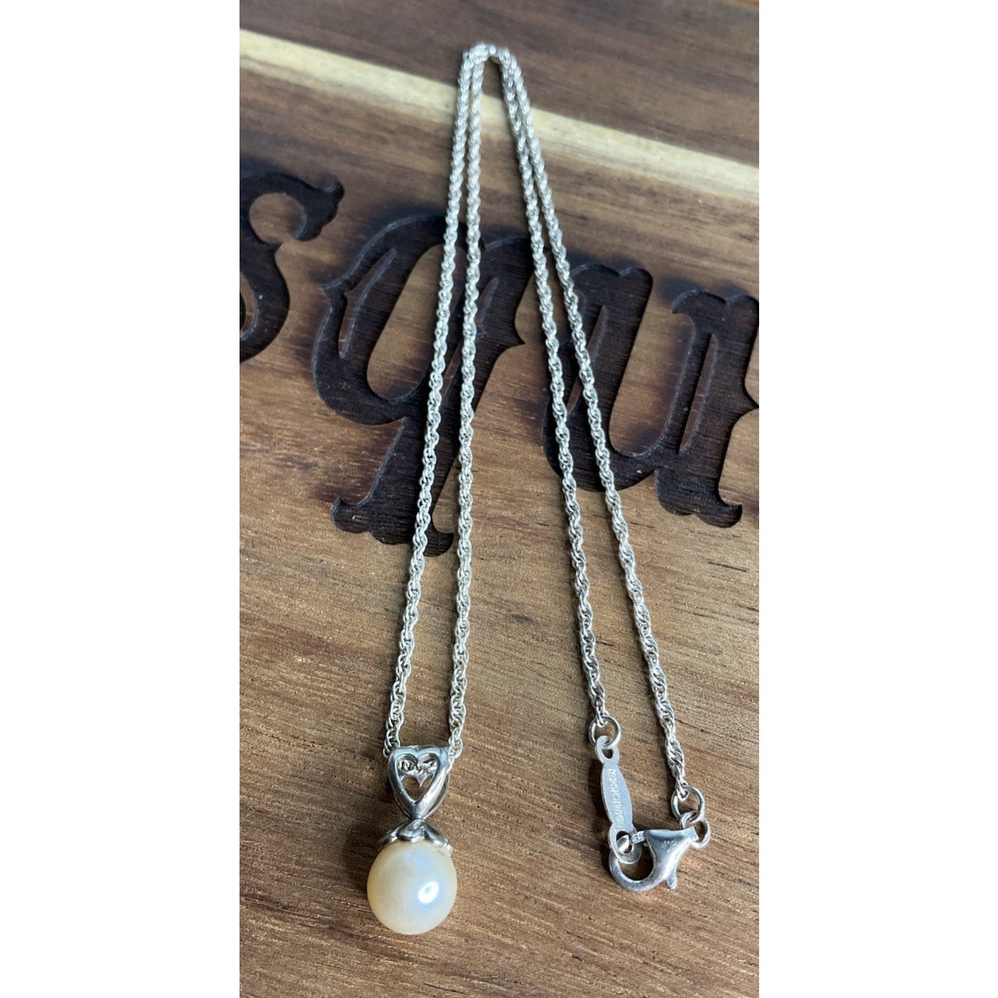 Sterling Silver 925 Pearl Necklace Cream Pearl Pendant 18”