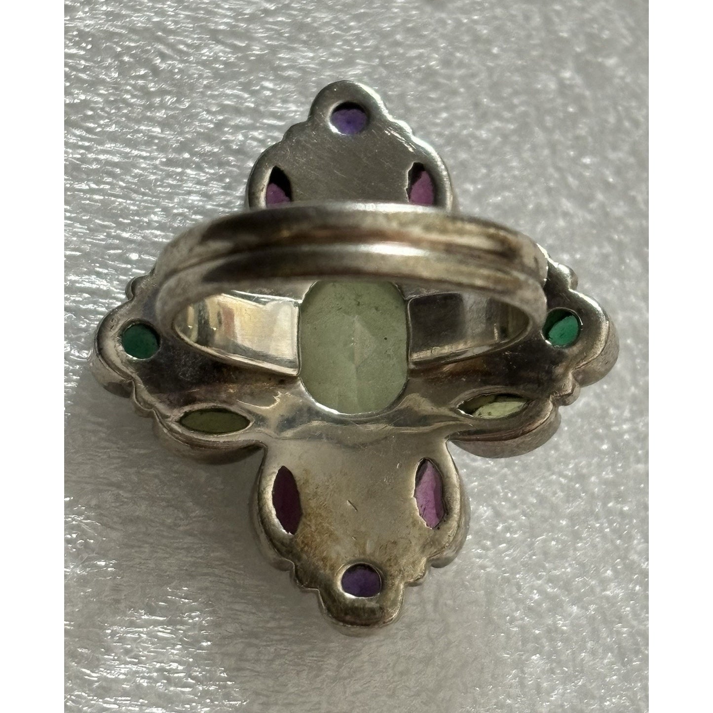 Nicki Butler Multi Gemstone Sterling Silver Ring 925 India Amethyst Garnet 7.5