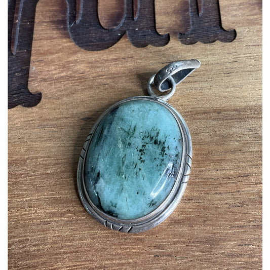 Vintage 925 Sterling Silver Aquamarine Jade Quartz Pendant