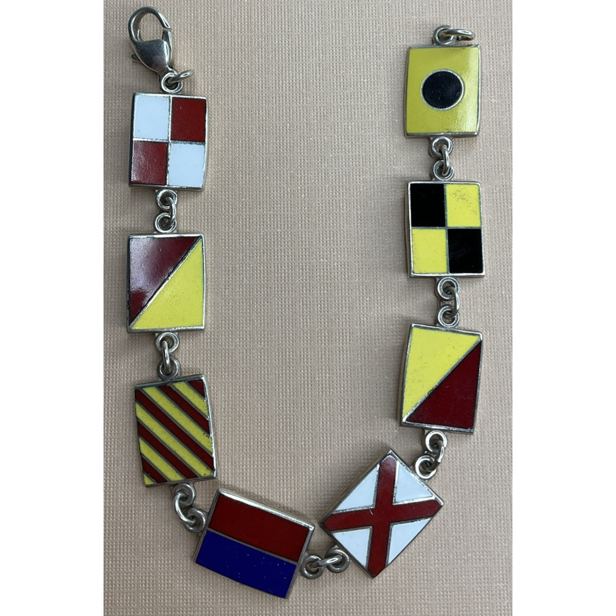 Vintage Sterling Silver Enamel Nautical Signal Flag Bracelet 18g 7.75”