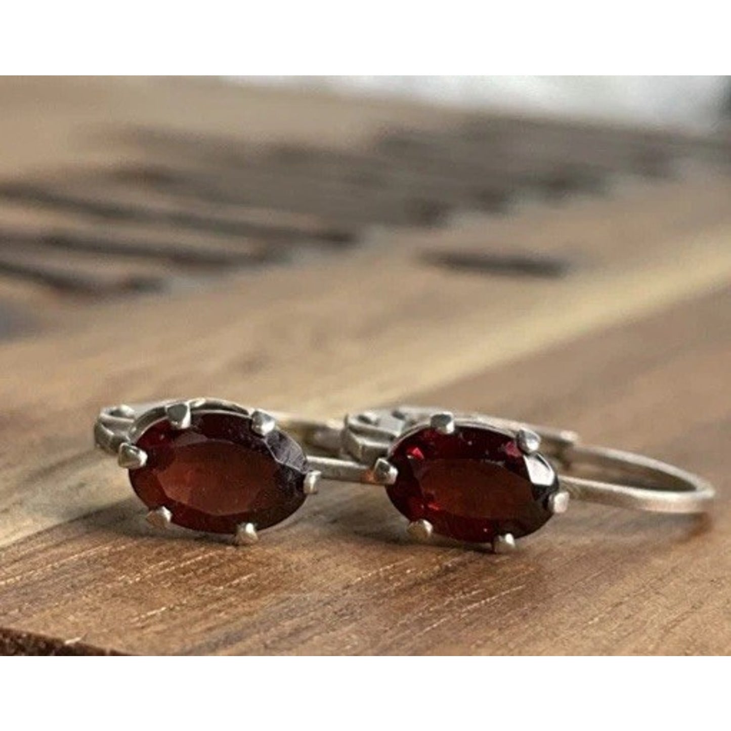 Sterling Silver Garnet Dangle Earrings Red January Birthstone Drop Signed R 925